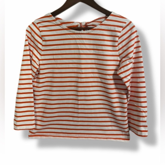 J. Crew Tops - J.Crew Orange White Stripe Tie Back Top 3/4 Sleeve Cotton Size Small Nautical